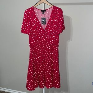New! NWT Plus Size 0X Red & White Polka Dot Ruffle Hem Dress + flutter sleeves